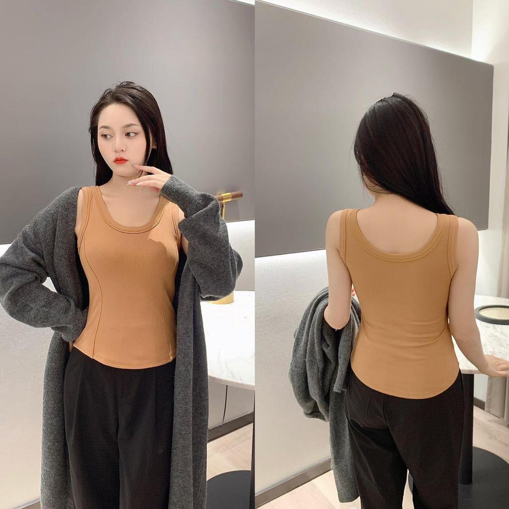 2024 Women's Pure Cotton Brushed Sleeveless Vest with Chest Pads - Slimming and Warm