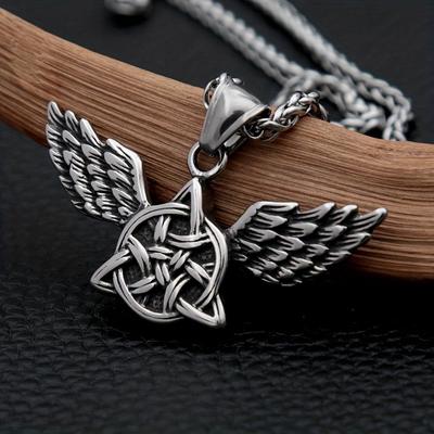 Jauna ķeltu mezgla eņģeļu spārnu kulonu kaklarota panku ielas vikingu kaklarota vīriešu modes ziemeļvalstu rotaslieta dāvana