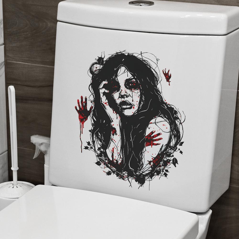 Fun-m186 Halloween Horror Woman Blood Handprint Bathroom Bathroom Atmosphere Decorative Toilet Sticker