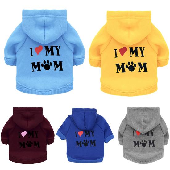 Pet Dog Short Sleeve Hooded T-Shirt I Love My Mom Letter Print Puppy Hoodies