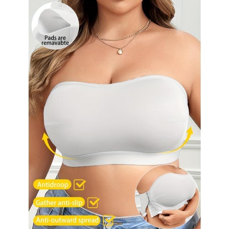 Solid Simple Strapless Side Buckle Bandeau Plus Size Thin Wireless Seamless Bra