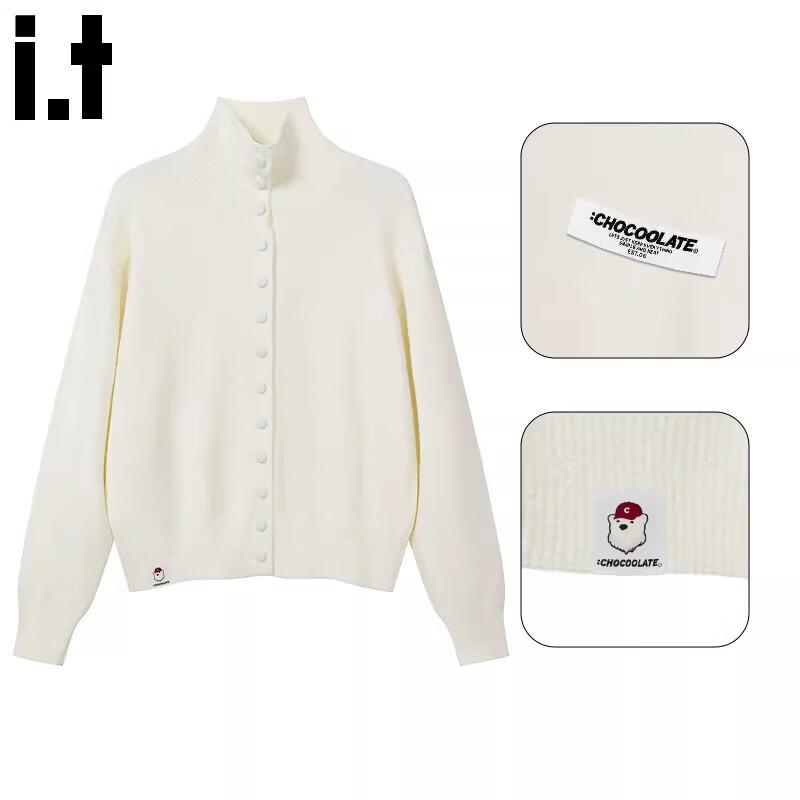 :CHOCOOLATE Women's Relaxed High-Neck Cardigan