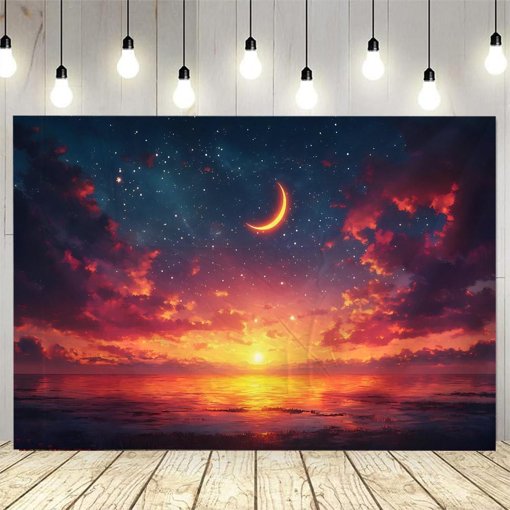 Cielo stellato, luna luminosa, decorazione murale notturna, arazzo, appendiabiti da parete per la casa, cartone animato, hippie, poster di sfondo artistico psichedelico