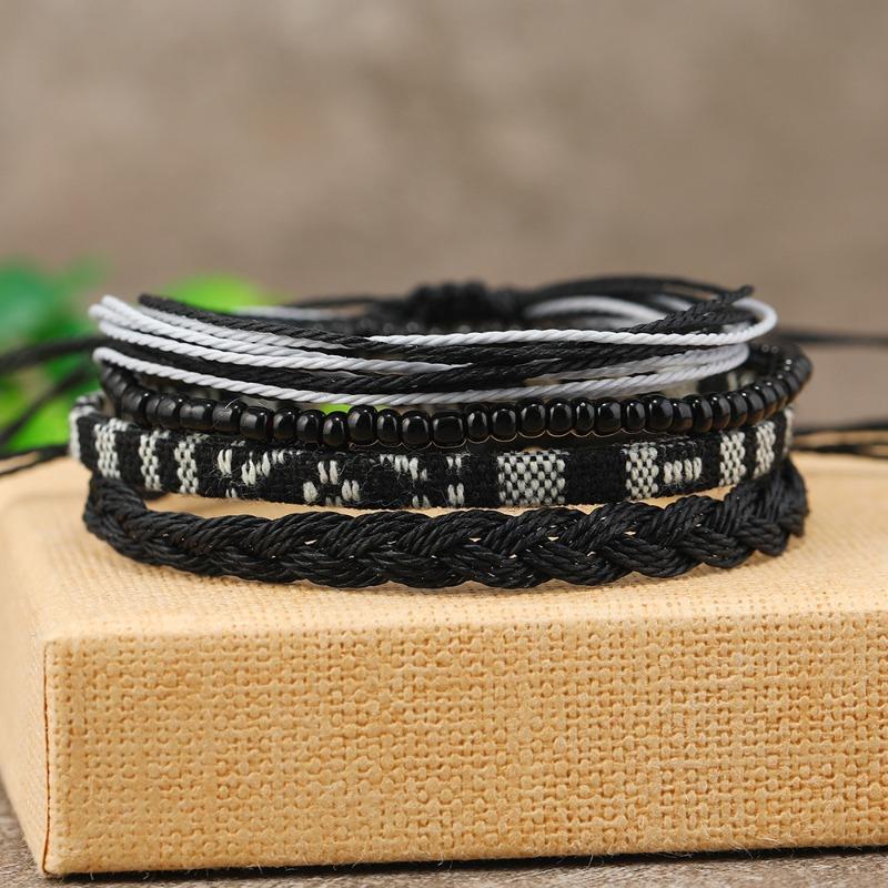 Summer new hot-selling simple fashion cord beaded rainbow braided bracelet 24-piece set F