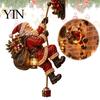 Creative Christmas Gift for Friends Climbing Santa Statue with LED Lantern, Wall Mounted Ornament, Outdoor Holiday Door Decorations Lighted