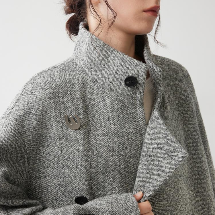 ELLE French Old Money Style Stand Collar Casual Versatile Long Sleeve Woolen Overcoat Women Outerwear EF53085