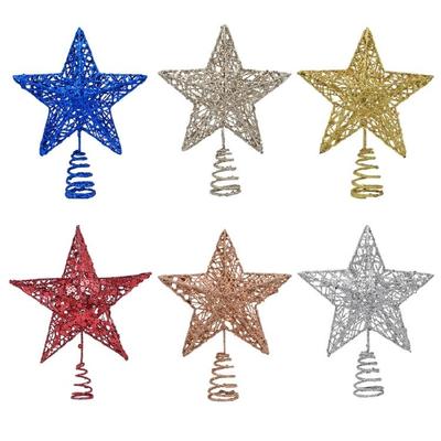 Glimmering Star Christmas Top Decoration 27cm Sparkling Hollowed Metal Star Tree Top For Christmas Tree Ornament