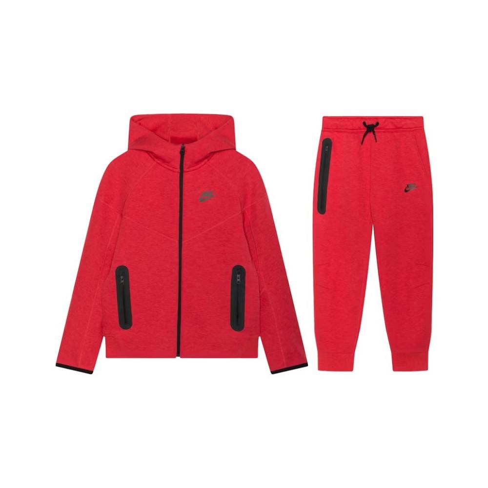 Full Zip Hoodie Joggers Set Nike Sportswear Tech Fleece Light University Red Heather Black