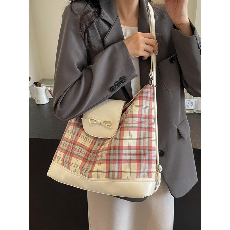 Japanese college style backpack bag women's 2025 new summer plaid commuter tote bag large-capacity shoulder bag