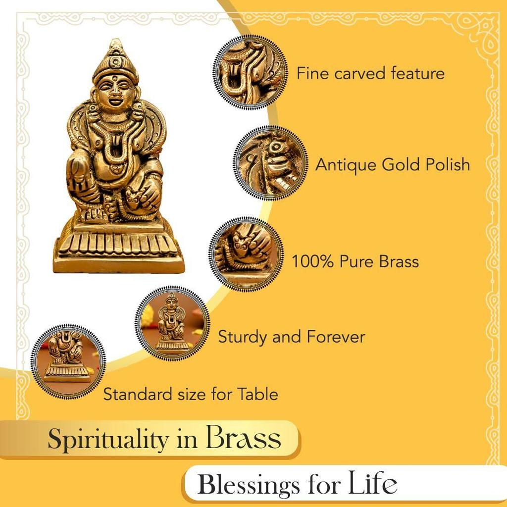 100% Reines Messing Kuber Murti (7 cm) | Kuber Statue für Vastu | Kuber Murti für Armaturenbrett, Pooja-Raum, Haus-Puja,