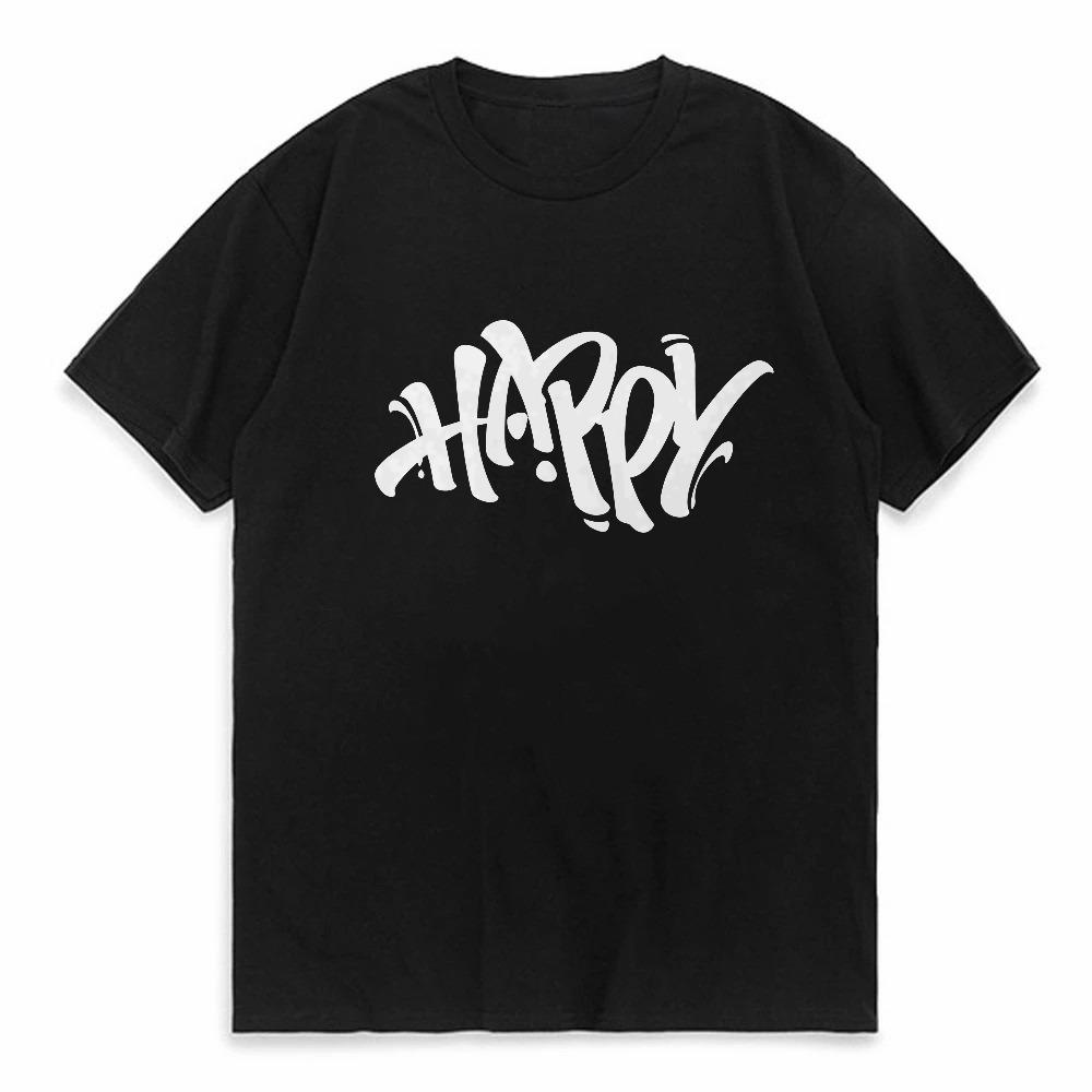 Happy Artistic Fonts Printing Tshirt For Men Wowen Cotton Summer Comfortable Breathable ShortSleeved Tops Tees