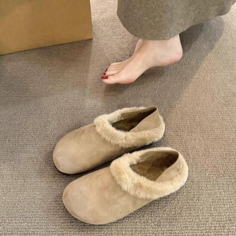 Women Wear Fleece Shoes, Versatile Cotton Shoes and Retro Flat Shoes