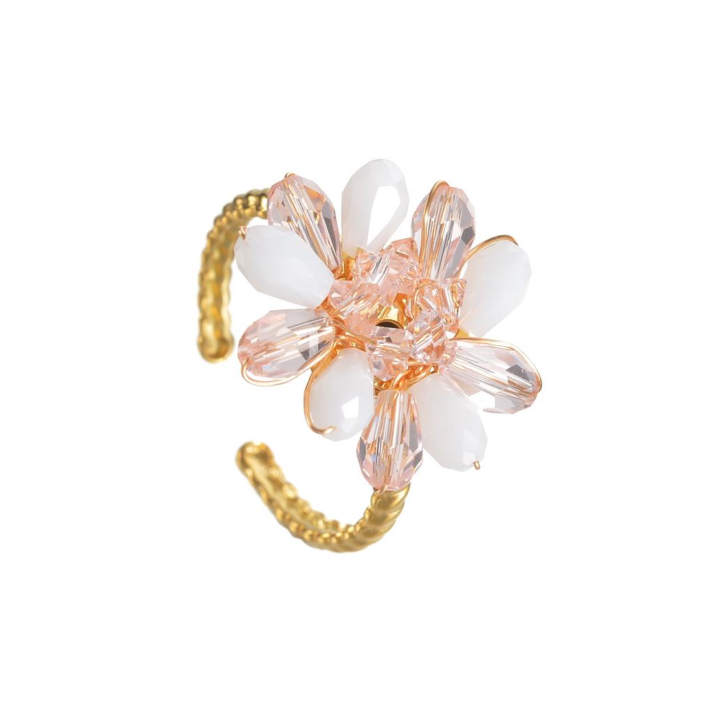 Atoztide Fashion Beaded Flower Open Ring For Women Stainless Steel Exquisite Colored Flower Adjustable Finger Ring Jewelry Gift