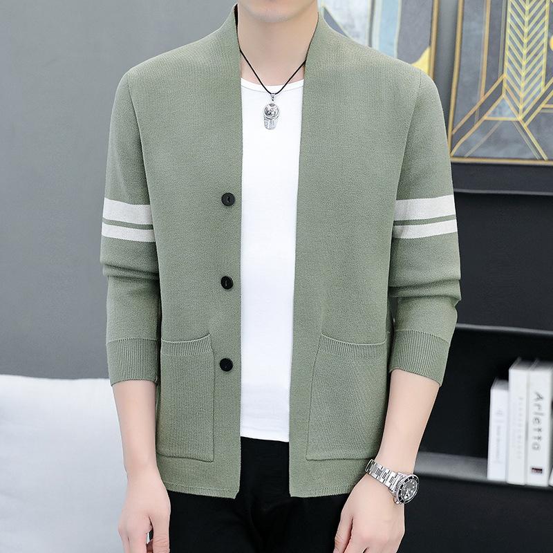 

Весна и осень новый мужской кардиган молодежный повседневный мужской вязаный свитер однотонный кардиган куртка XXXXL зелёный