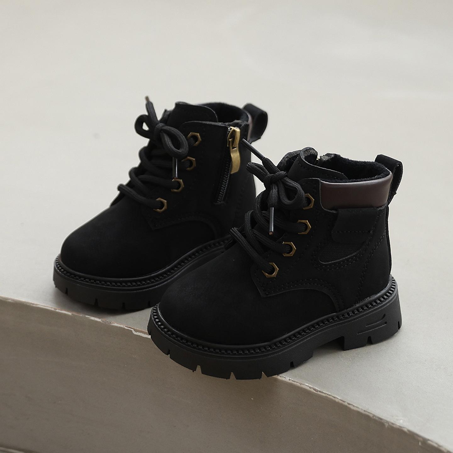 

New children s Martin boots, girls short boots, boys boots, toddler winter double-layer cotton fleece warm boots, trendy 21-25Code【One Hand5Doub
