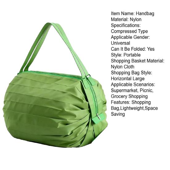Handbag Foldable Reusable Shopping Bag with Strap Shoulder or Hand Carry Washable Nylon Tote Bag for Grocery Travel Outdoor Use