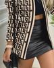 Autumn and Winter Women's New Fashion High Street Long Sleeve Zipper Color Block Print Polo Collar Versatile Coat