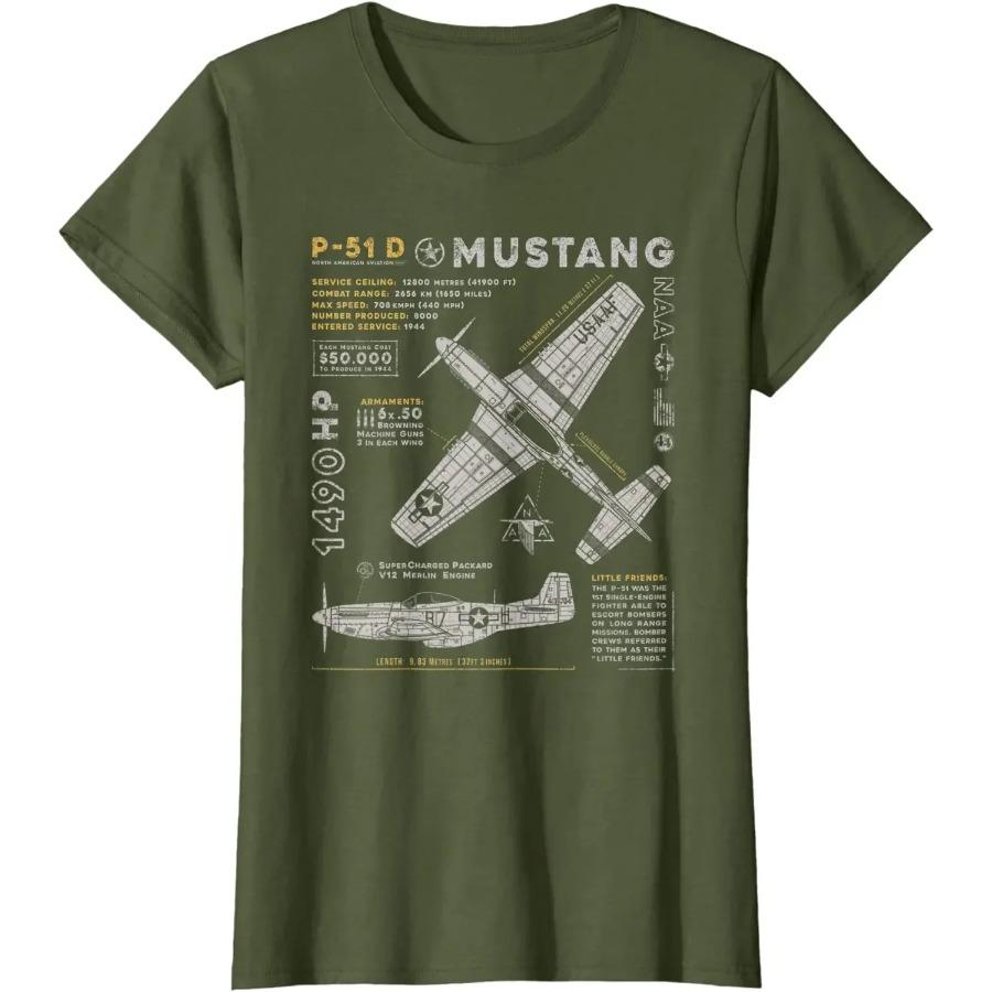 P-51 Mustang | North American Aviation Vintage Fighter Plane Men T-Shirt Short Casual 100% Cotton TEE Shirts