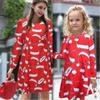 Elegant Girls Children Xmas Mother And Daughter Santa Bow Print Dress For Festive Celebrations