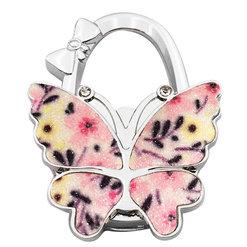 Foldable Sturdy Butterfly Purse Hook Colorful Glitter Metal Frame Table Bag Holder for Cafe Bar Outdoor Use