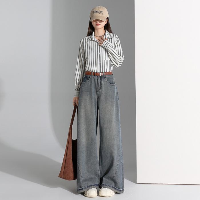 

Женские ретро-джинсы с широкими штанинами и подворотами — свободные, облегающие, драпированные, длиной до пола, весна/лето 2025 г. 2XL