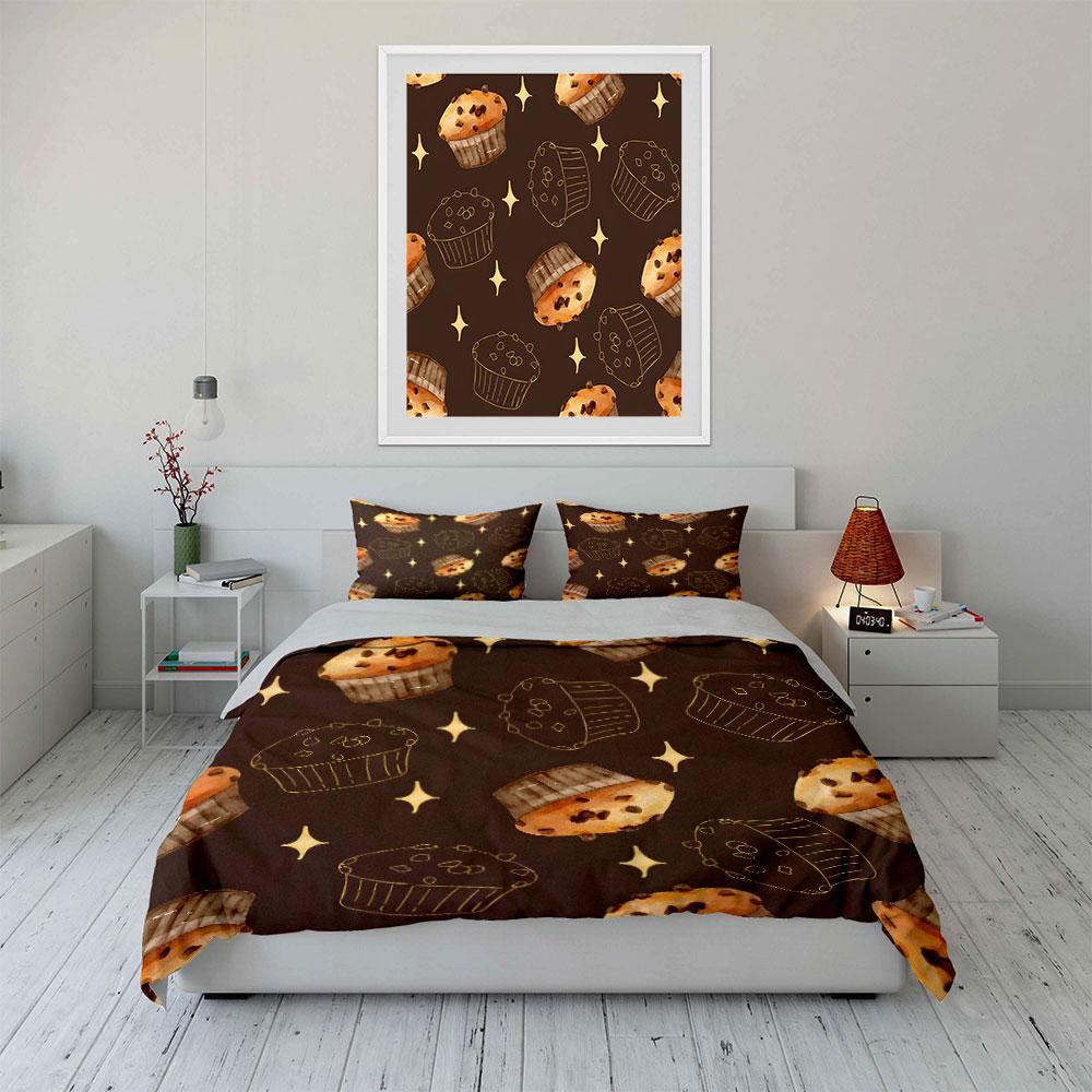 "Chocolate Muffin Themed Decor Set" Bedding Set with 1 Duvet Cover 2 Pillowcases Single Double King Queen, Gift