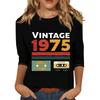 Women's Fashionable Casual Three Quarter Sleeve Printed Collar Pullover Top