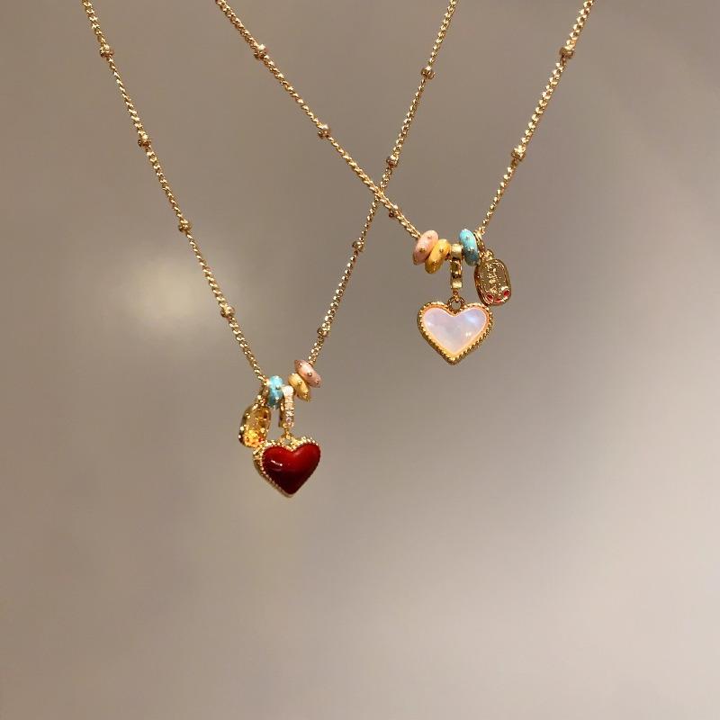Exquisite Double-sided Oil-drop Heart Necklace for Women, Light Luxury, High-end, Collar Chain, Small Exclusive Neck Accessory, Sweater Chain