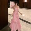 Premium Leichter Luxus Bar Mitzvah Geburtstagsparty Kleid Kleid Retro Urlaub Rüschenrand Trägerkleid