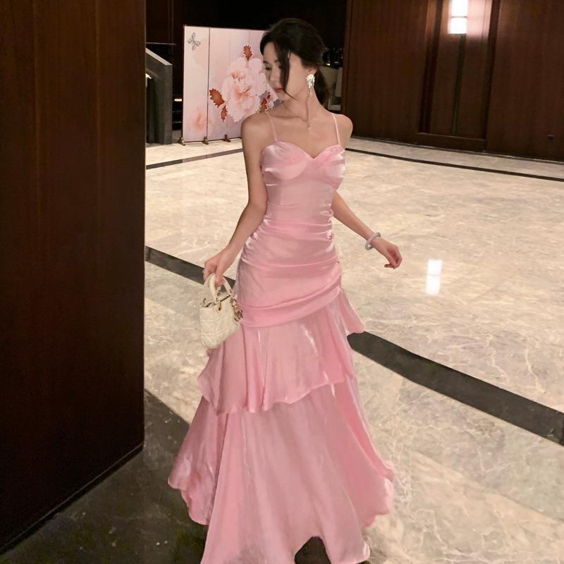 Premium Leichter Luxus Bar Mitzvah Geburtstagsparty Kleid Kleid Retro Urlaub Rüschenrand Trägerkleid