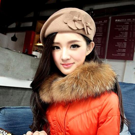 Fashion Women's Beret Baggy Beanie Hat Double Flower Airline Stewardess Cap
