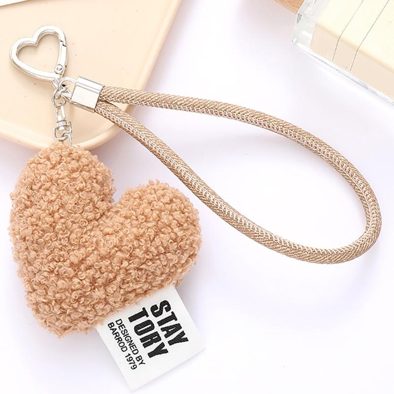 Cute Heart Shape Plush Wristlet Keychain Bag Pendant for Women Valentines Day Gift Coin Purse Backpack Bag Charm Gift