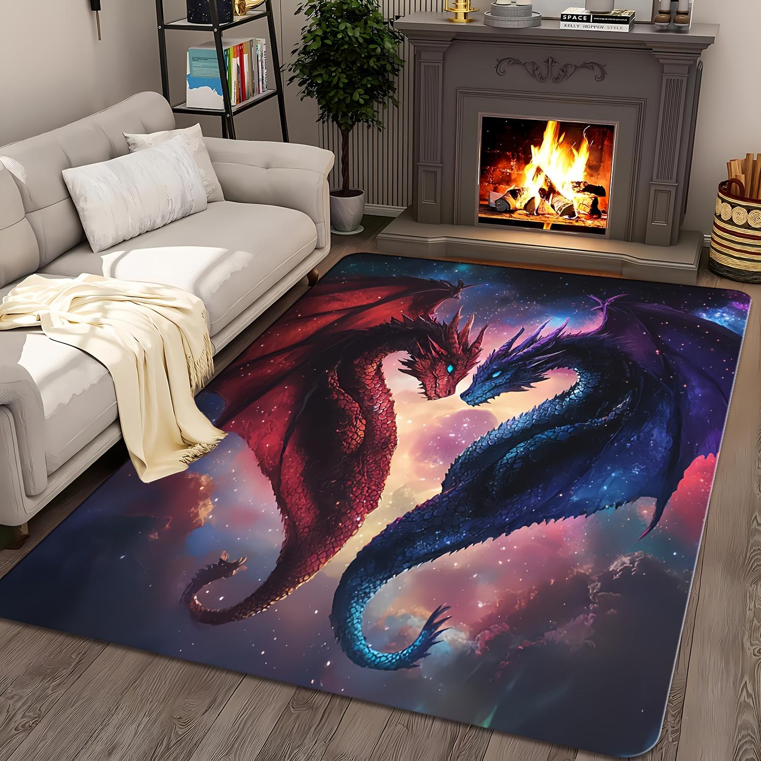 

Красный и Синий Драконий Сердечный Коврик для Двери, Ковер с Декором Мифических Парных Драконов, Нескользящий Моющийся Ковер для Гостиной Сада Патио 40x60cm