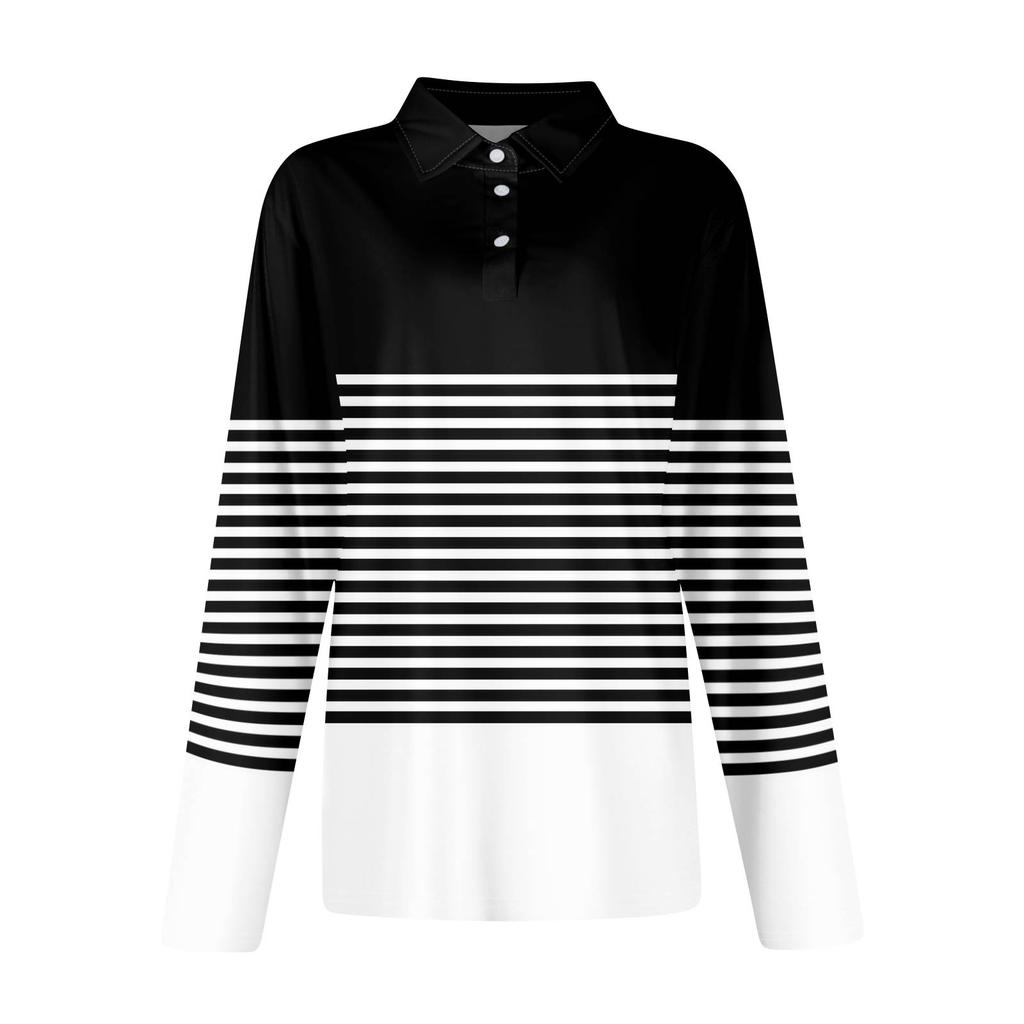 Dame Mote Casual Revers Kortermet Langermet Print Skjorte Dame Knapper Opp Topper