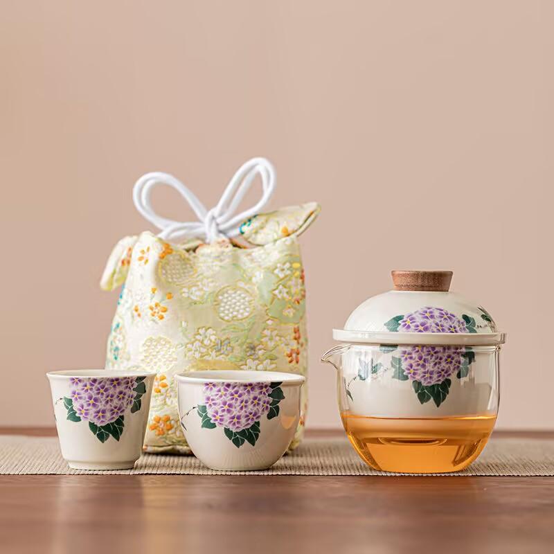 Hydrangea | Women'S Travel Tea Set, Small Set, One Pot And Two Cups, Value-Added Outdoor Camping, Portable Express Cup Gift
