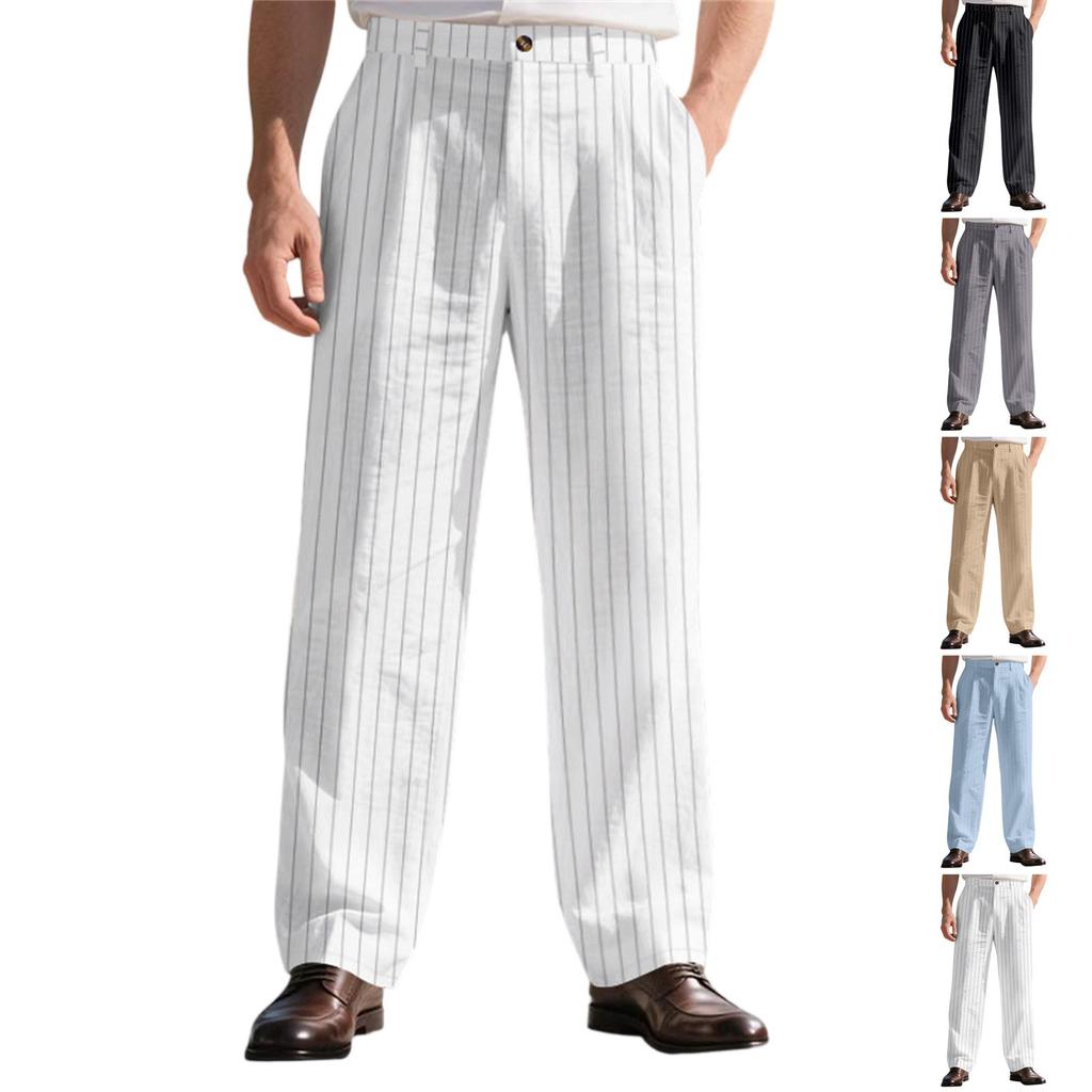 Men's Linen Comfortable And Breathable Straight Striped Suit Trousers
