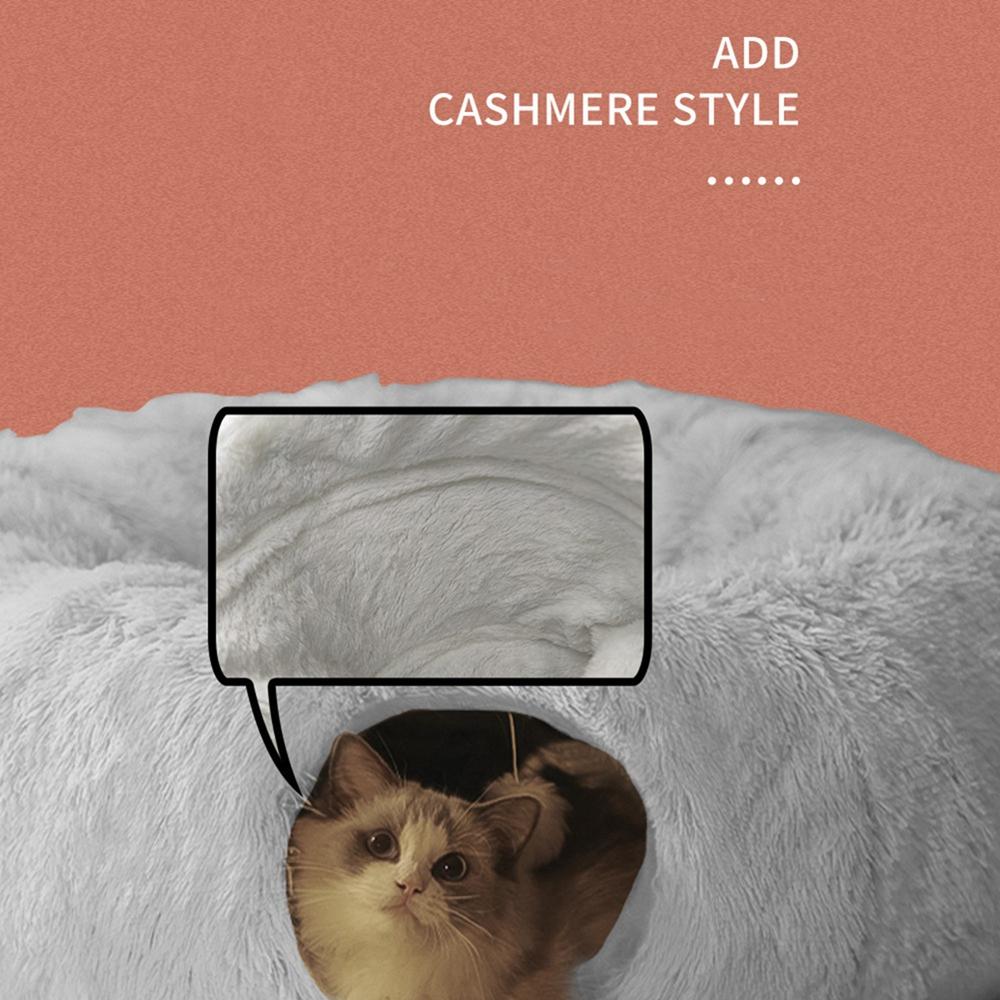 2 In 1 Soft Plush Cat Beds House Funny Cat Tunnel Toy Round Cat Dog Sleeping Bed Nest for Small Dogs Kittens Cushion Mat Kennel