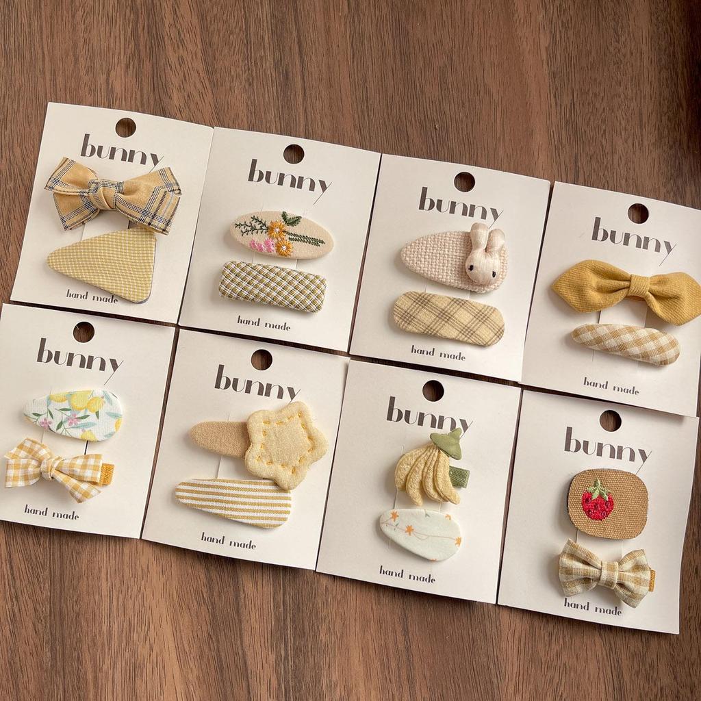 Korean Yellow Plaid Star Rabbit Embroidered Bow Hair Clip for Kids