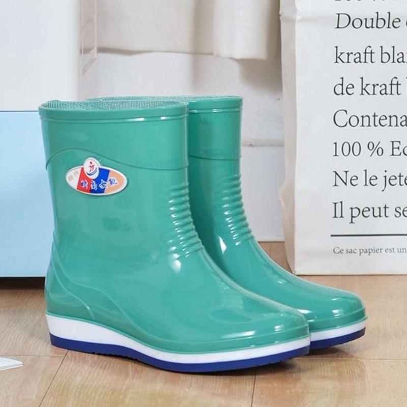 High tube rain shoes women's rain boots waterproof shoes women's fleece overshoes water boots women's fashion medium tube adult non-slip