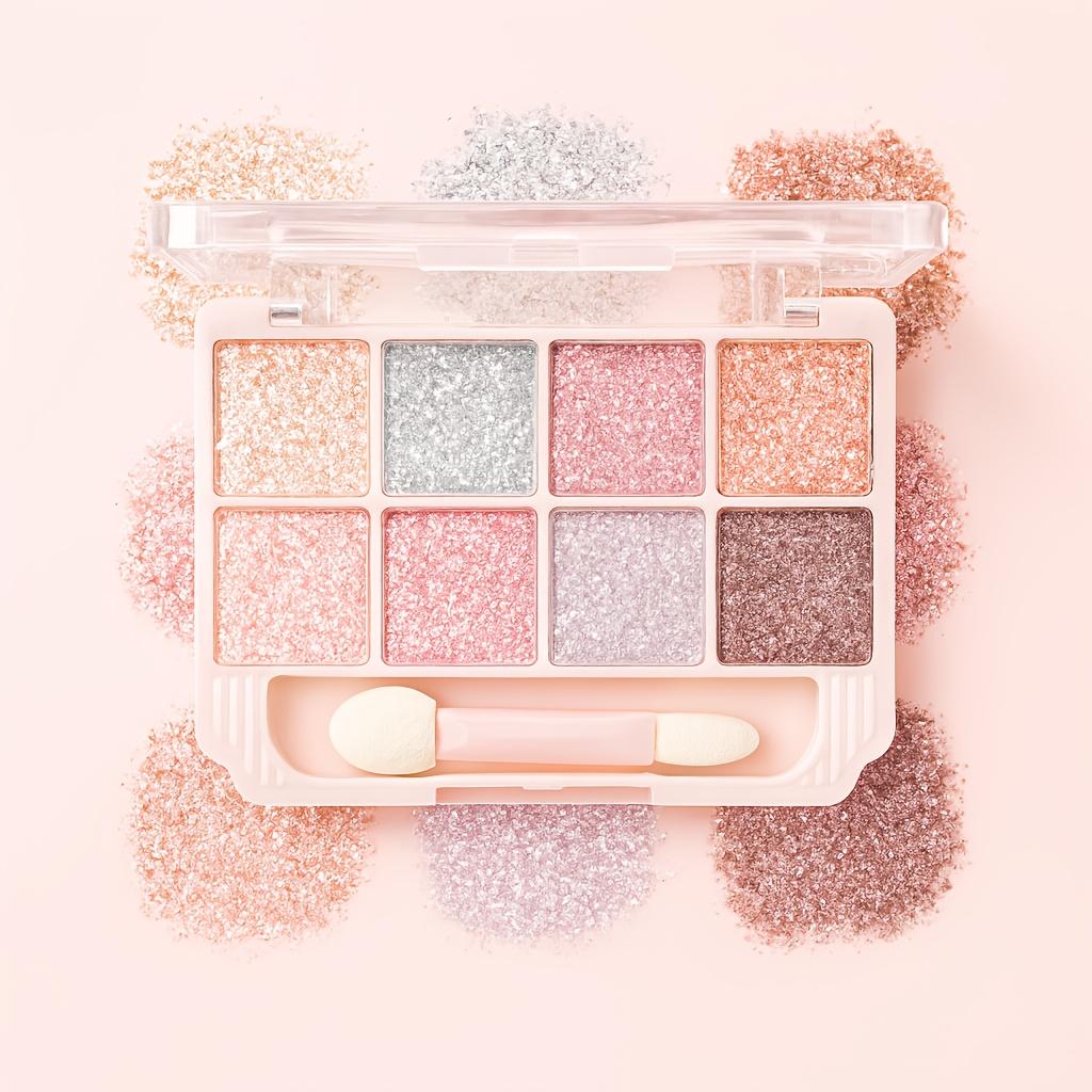 8pcs Eyeshadow Palette Set Available In Matte and Shimmer Finishes Featuring A Pearl Texture, Long Lasting and Highly Saturated Light Pink Tones