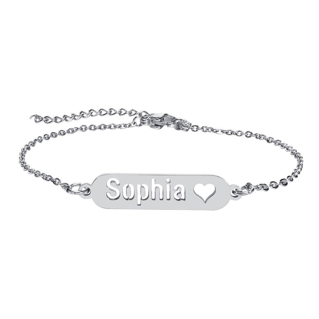 Vnox Free Custom Personalized Name Bracelets for Women Girls Jewelry,Customized Gold Color Stainless Steel Chain Wristband Gift