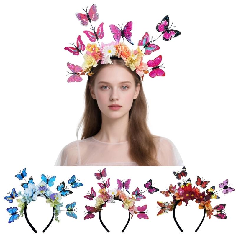 Life Like Flower Butterfly Hairban Hair Styling Accessory With Bendable Wire Great For Garden Parties and Galas Event