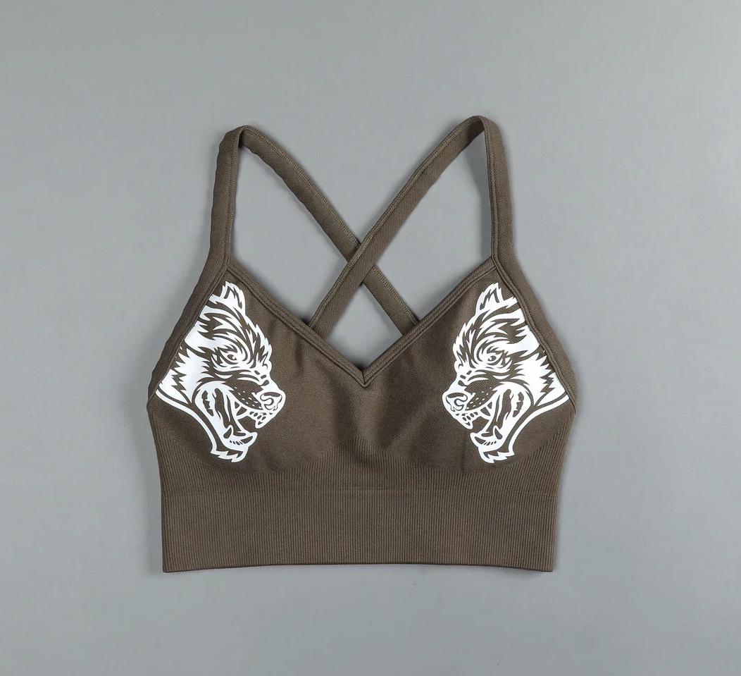 

Еластичний бюстгальтер для йоги Darc Camouflage з подвійною безшовною еластичною спинкою для жінок Medium бежевий