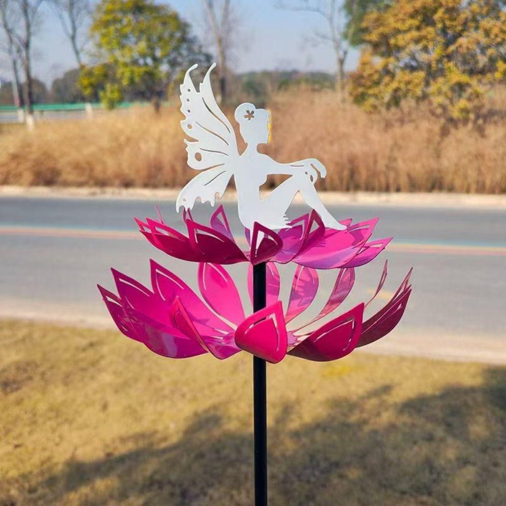 Iron Art Garden Flower Fairy Sculpture Rotating Gardening Plug Metal Windmill  Courtyard