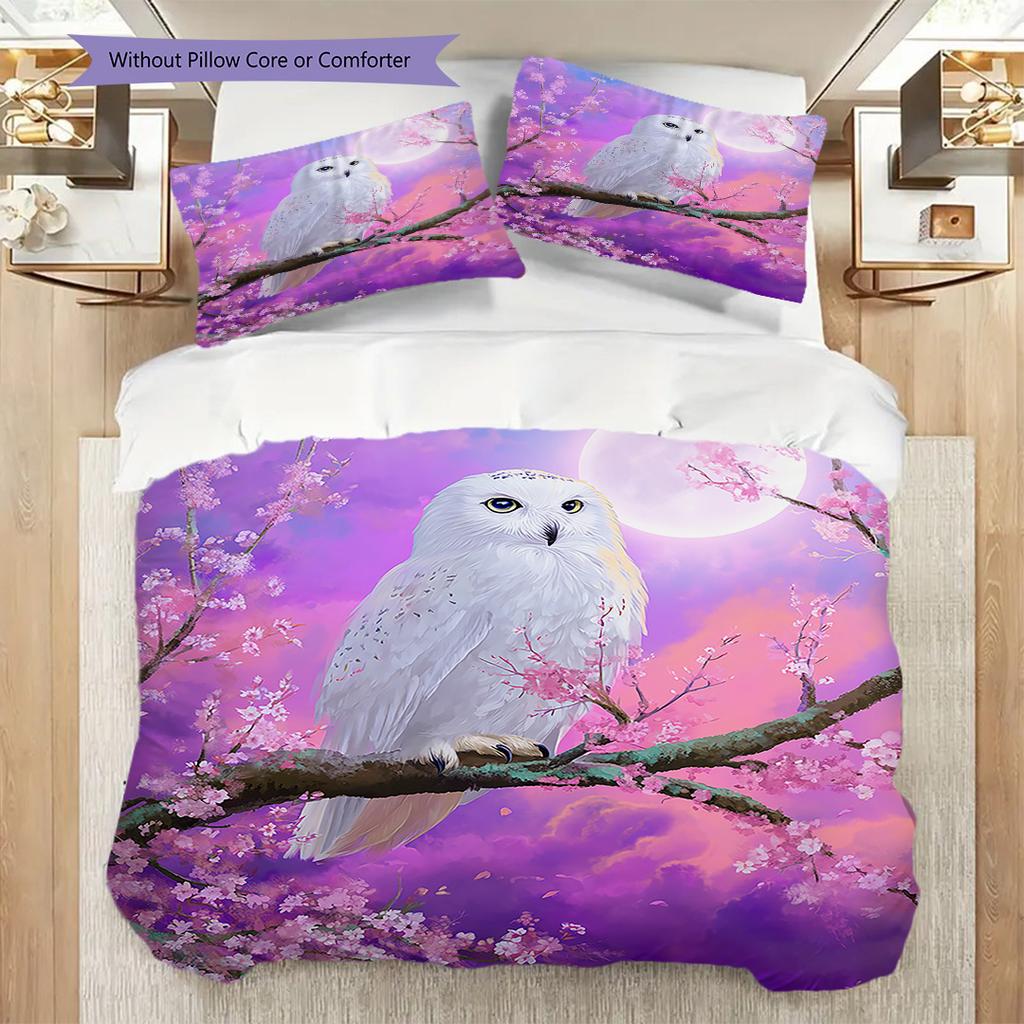 Owl Pattern Bedding Quilt Set Quilt Cover Pillowcase Home Decoration Birthday Gift (1 * duvet cover + 2 * pillowcase, without core)