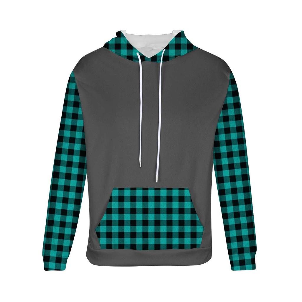 Men's Checked Casual Hooded Drawstring Hoodie Pullover
