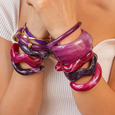Böhmische Lila Rote Armreifen Unregelmäßige Dicke Breite Armreif Armbänder Geometrische Manschette Acryl Armreifen Damen