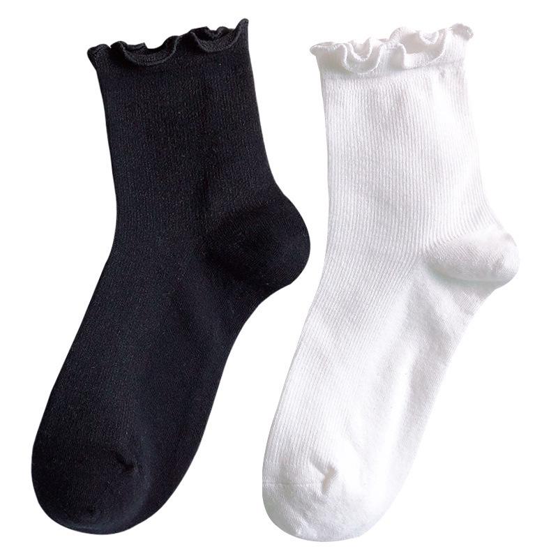 Women's Frilly Mid-Calf Socks: Autumn/Winter Japanese Academy Style – Thick, Artistic, Fresh White Design