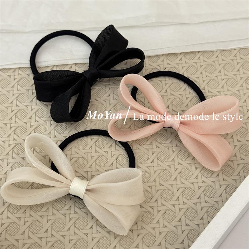 Korean mesh three-dimensional bow hair rope sweet girl headband rubber band double ponytail hair band on the back of the head