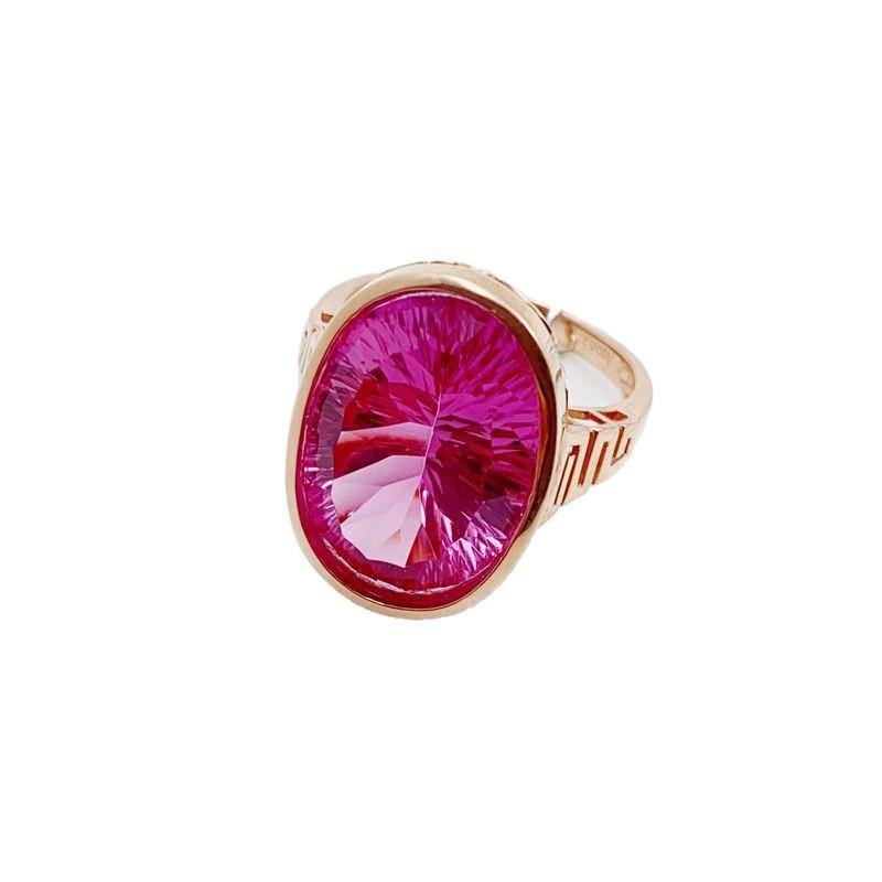 Purple Gold Pink Stone Ring Fashion Rose Gold Plated Luxury Atmospheric Oval Ring